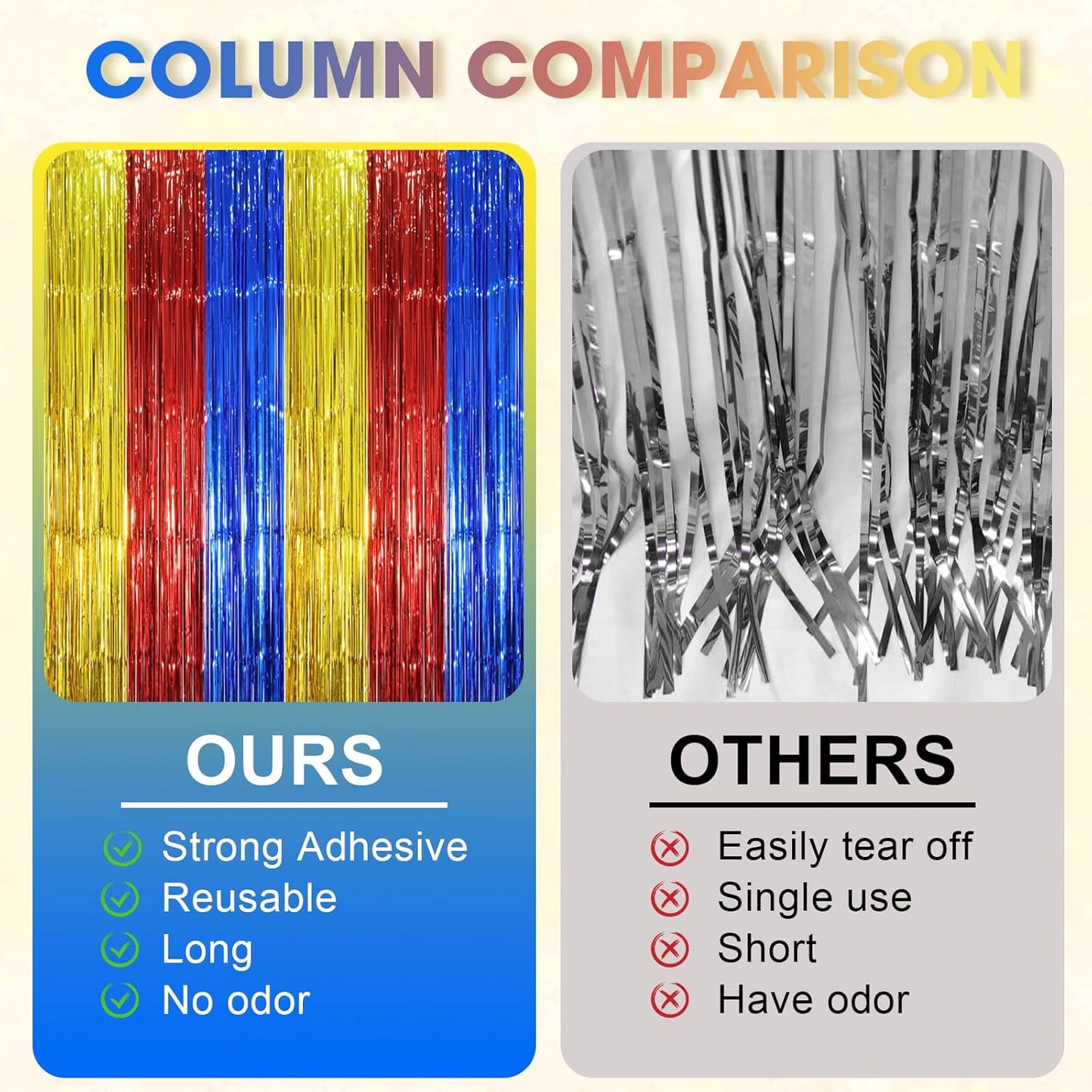 Voircoloria 3 Pack 3.3x8.2 Feet Gold Foil Fringe Backdrop Curtains, Tinsel Streamers, Fringe Backdrop for 2025 New Years Eve, Graduation, Birthday, Baby Shower, Gender Reveal, Disco Party - Colors B