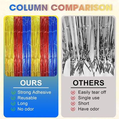 Voircoloria 3 Pack 3.3x8.2 Feet Gold Foil Fringe Backdrop Curtains, Tinsel Streamers, Fringe Backdrop for 2025 New Years Eve, Graduation, Birthday, Baby Shower, Gender Reveal, Disco Party - Colors B