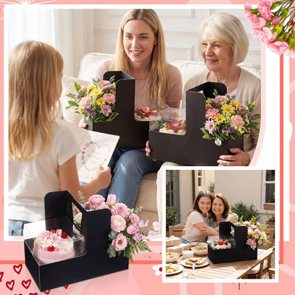 Qinyoung 12 Sets Mother's Day Flower Gift Box Cake Flower Gift Boxes with 12 Pcs Transparent PVC Cake Boxes Mother's Day Box for Teacher,Mom Wedding, Birthday Party(White,Classic,Blank)