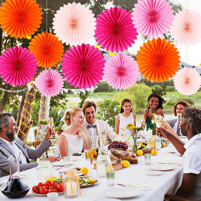 BestoFun 12PCS Paper Fans Hot Pink Party Decorations Tissue Paper Flowers Decorations Paper Fans Party Decorations for Girl Groovy Birthday Baby Shower Wedding Bachelorette Room Wall Hanging Décor