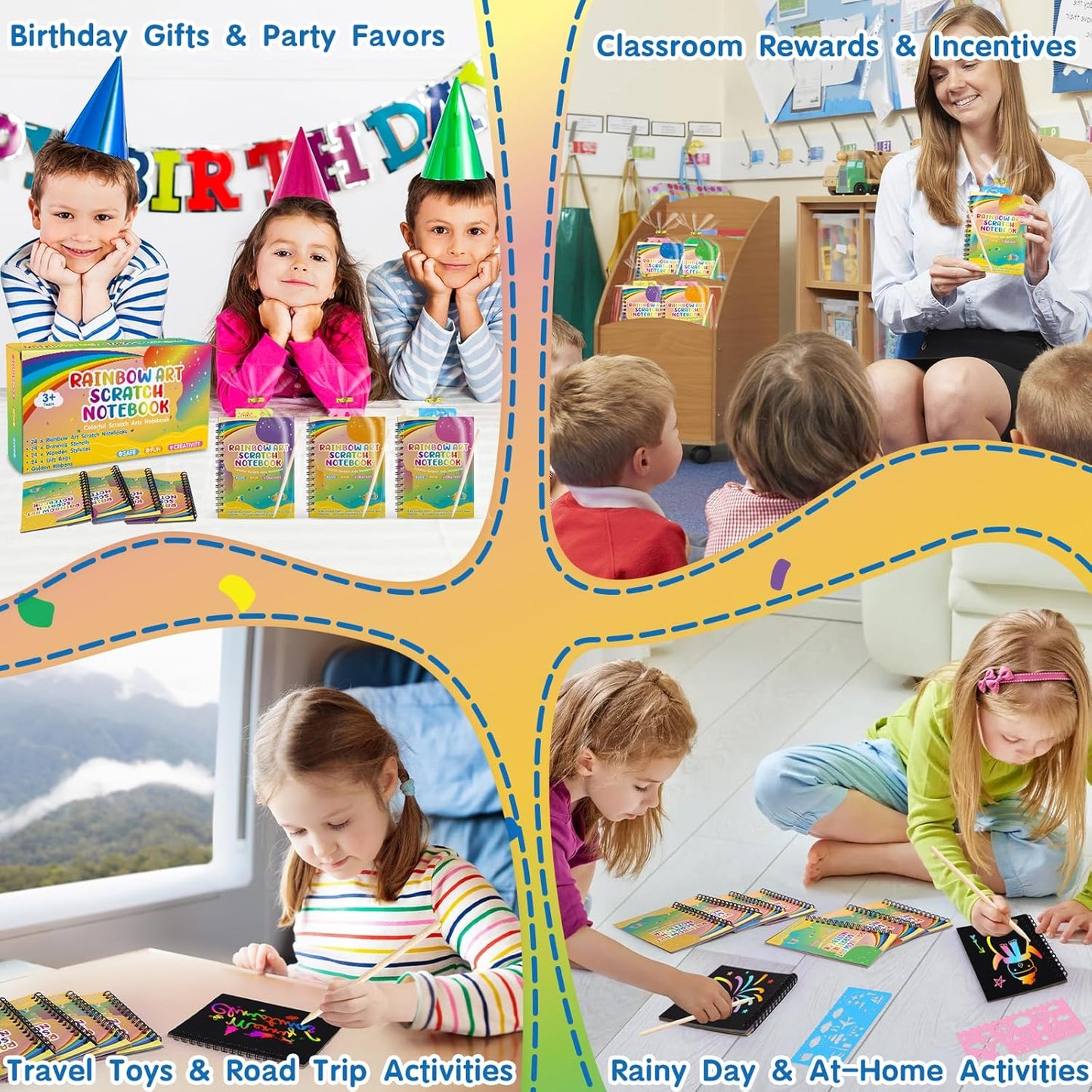YSCare 24 Pack Scratch Arts and Crafts Notebooks, Rainbow Art Scratch Note, Goodie Bags Stuffers Essentials Gifts for Birthday Party Favors Classroom Prizes