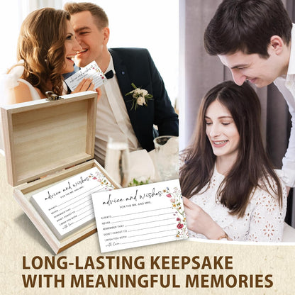 Boho Advice and Wishes for the Mr and Mrs - 50 Packs Wedding Advice Cards Bridal Shower Game Cards with Box Reception Guest Book for Bride Groom Newlywed Engagement Party Decoration -A08