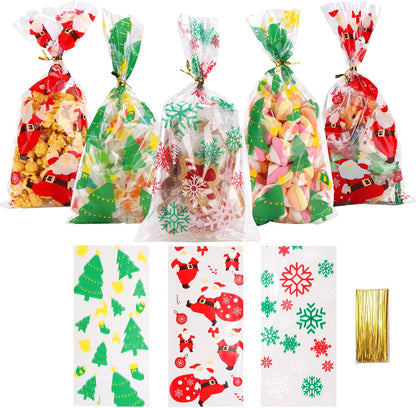 LOKQING Clear Cellophane Treat Bags 6 x 10 in, 100 Pack Mothers Day Gift Bags with Twist Ties, Bags for Cookies, Candy, Party Favors, Bakery Packaging and Small Gifts