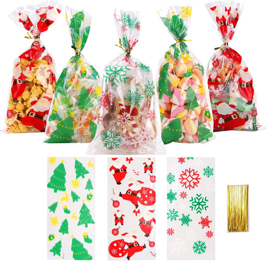LOKQING Clear Cellophane Treat Bags 6 x 10 in, 100 Pack Mothers Day Gift Bags with Twist Ties, Bags for Cookies, Candy, Party Favors, Bakery Packaging and Small Gifts