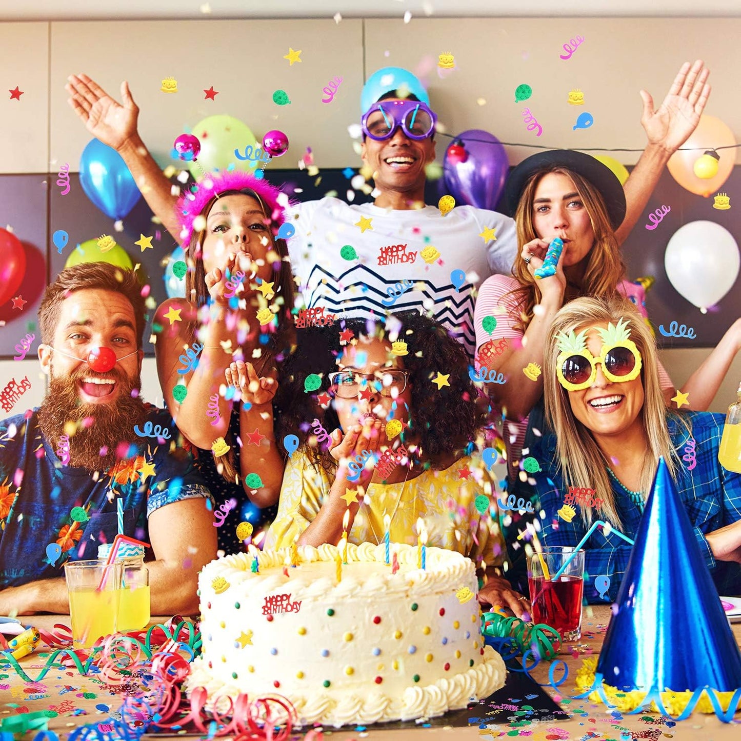WILLBOND 3000 Pieces Happy Birthday Confetti Birthday Party Cake Confetti Metallic Foil Balloon Glitter Table Scatter Decorations for Carnival Baby Shower DIY Arts and Crafting