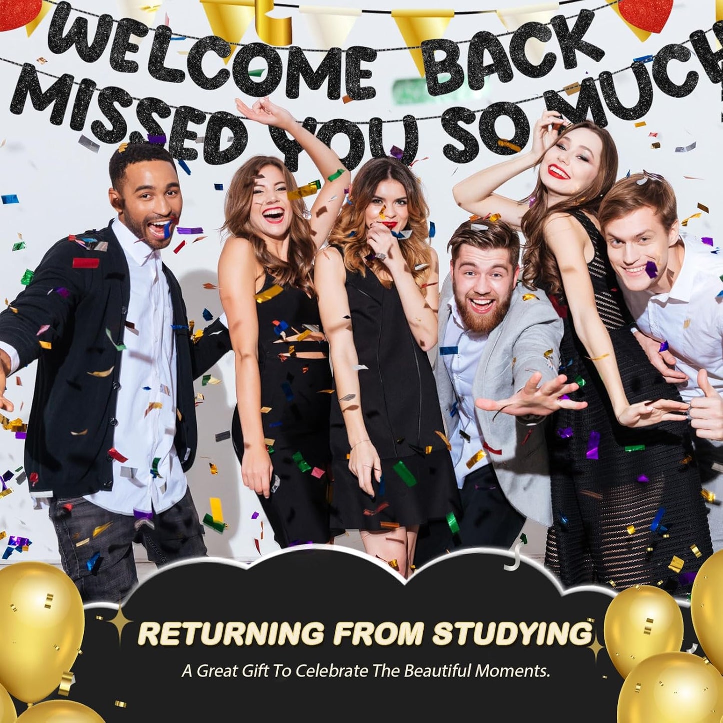 Fulmoon Pre Strung Welcome Back We Missed You So Much Banner, NO DIY, Glitter Welcome Home Celebration Decorations Family Gathering, Back to School, Military Homecoming Decoration(Dark Blue)