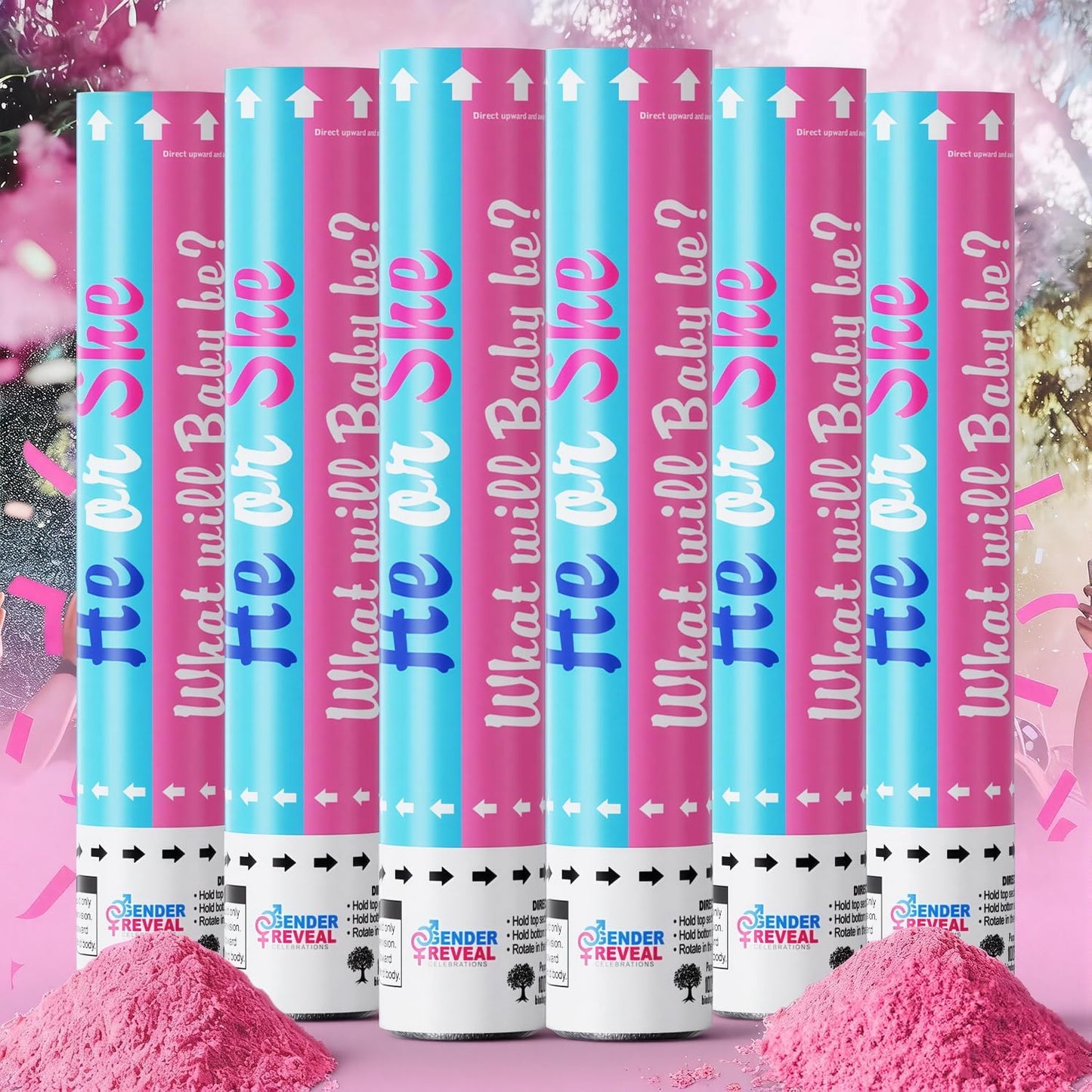 POPUPARTY 2Pack pink Gender Reveal Confetti smoke Powder Cannon, Confetti and Powder Poppers | Ideal for Baby girl Gender Reveal Decoration and party