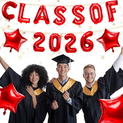 Graduation Balloons, Class of 2026 Balloons, 16Inch Gold Grad Class of 2026 Letters Foil Balloon Sign with Star Balloons, Class of 2026 Decorations for High School College Graduation Party Decorations