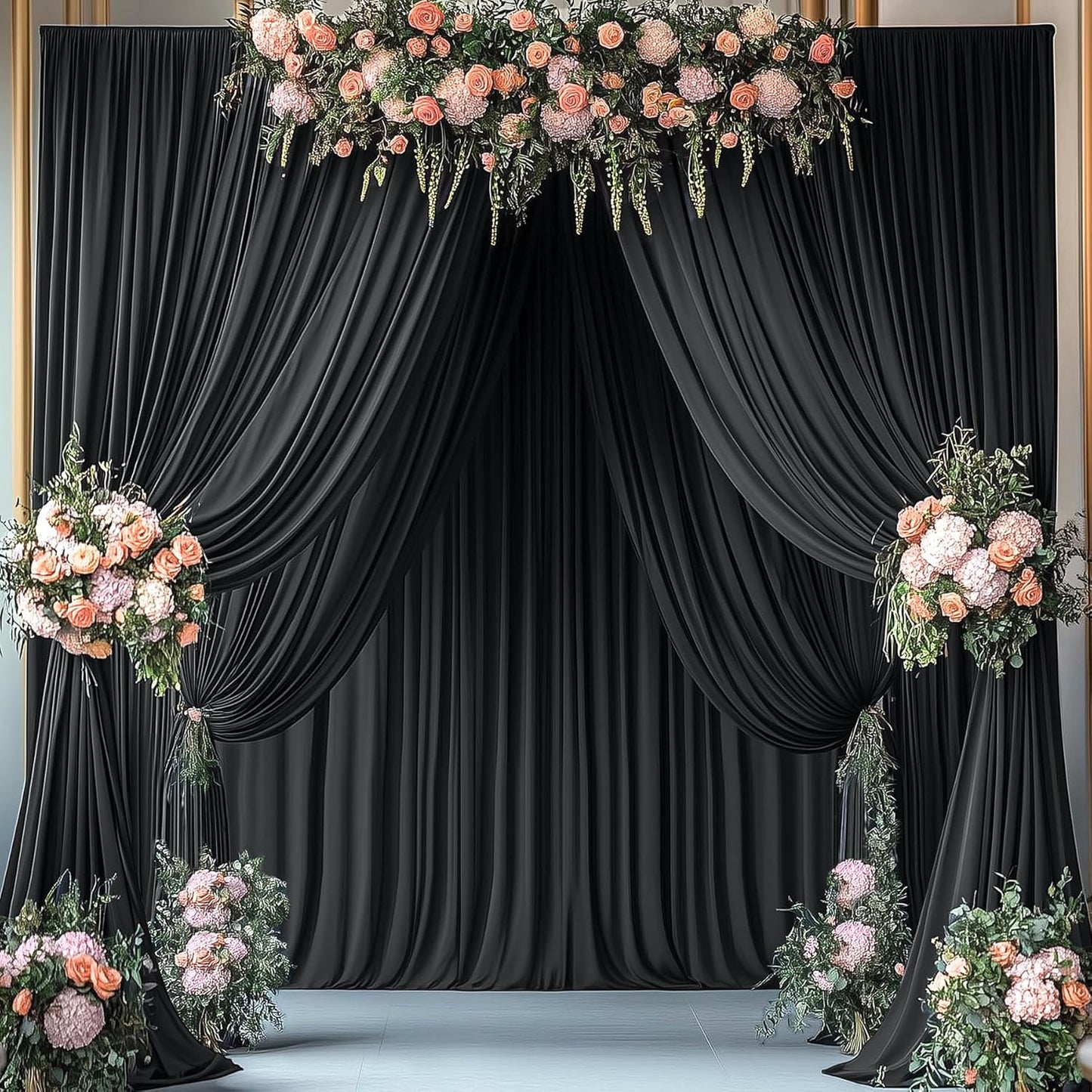 10ftx10ft Black Backdrop Curtains for Weddings Parties, Wrinkle Free 2 Panels Silky Polyester Photo Backdrop Drapes Back Drop Cloth Drapery for Birthday Mother'sDay Photography Background