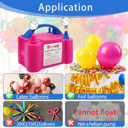 PCFING Balloon Pump Electric, Portable Balloons Inflator Blower Machine with Balloon Tie Tool & Dual Nozzle