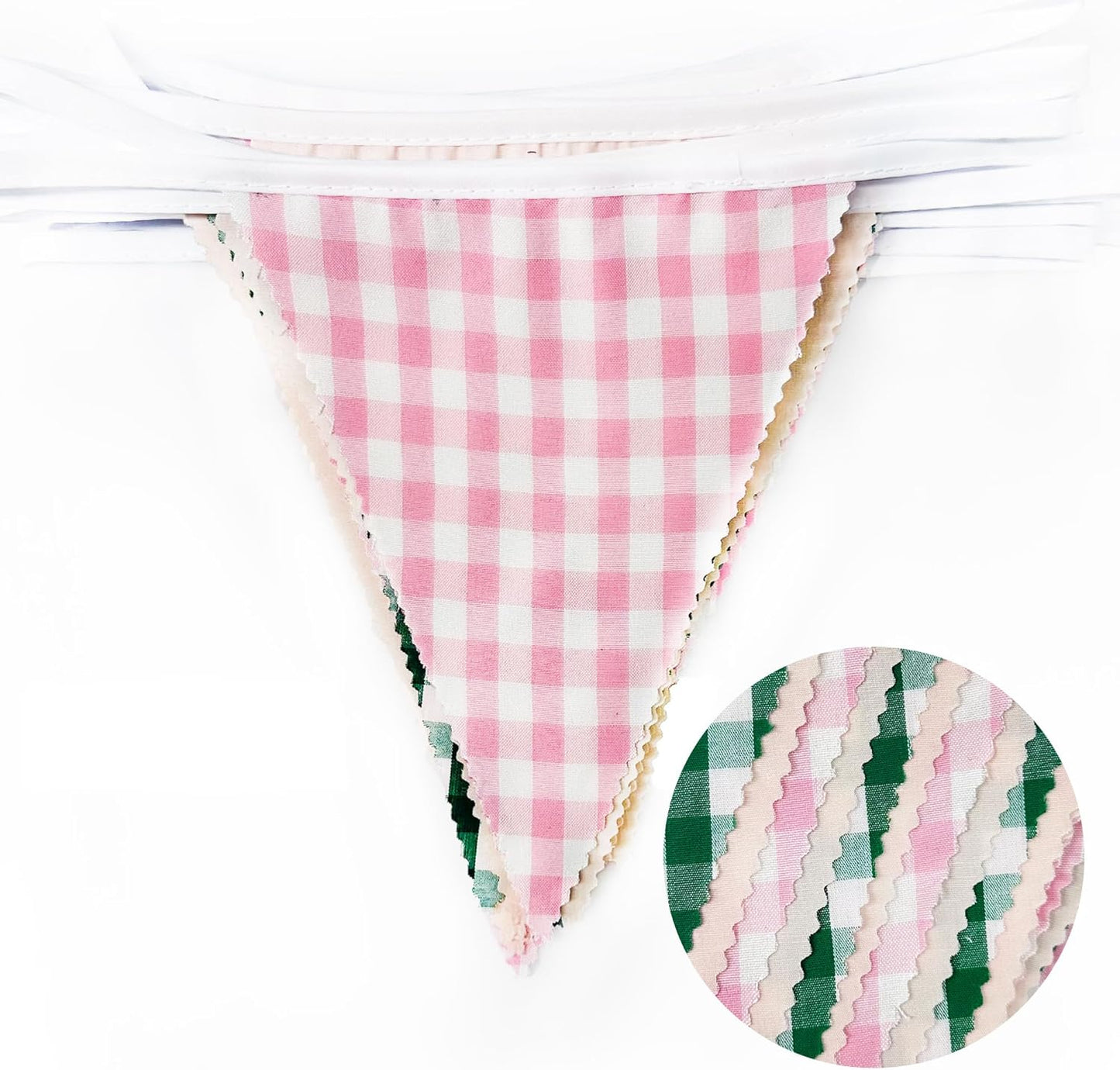 32Ft Dusty Blue Party Decorations Retro Blue Gingham Triangle Banner Flag Pennant Fabric Garland Streamers for Nautical Wedding Birthday Ahoy Achor Bridal Baby Shower Under The Sea Decor Supplies