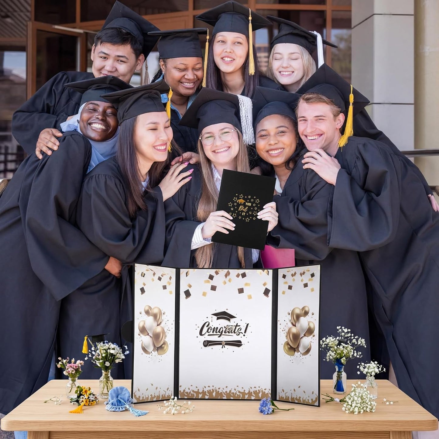 Engrowtic 3 Pcs Graduation Guest Book 2026 Black Gold Graduation Party Decorations Congratulations Graduates Signature Guest Book for Class of 2026 Men Women College High School Graduations Gift Card