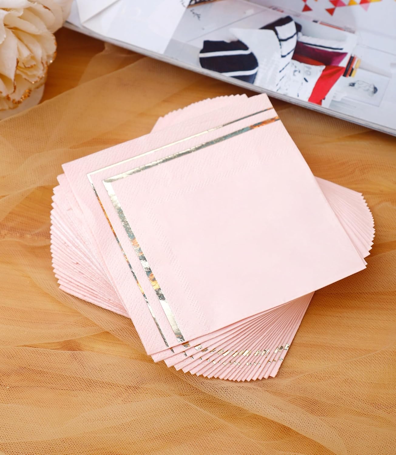 100 PK Gold Napkins - 4 Assorted Designs - 3-Ply Cocktail Napkins Folded 5 x 5 Inches Bar Napkins Disposable Party Napkins Paper Napkins Dinner for Wedding Baby Shower Birthday Graduation 2023