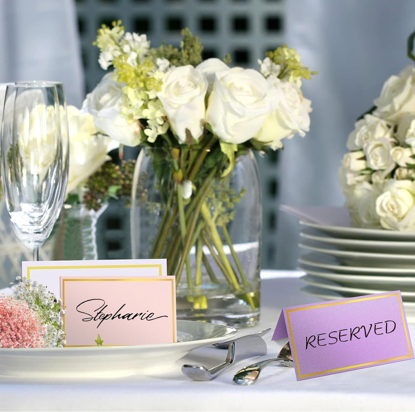 100 Pack Gold Table Cards Place Cards Name Cards for Table Setting, 250g Pearled Table Tents Name Tents, Avery Place Cards for Wedding, Meeting, Party, Reserved Seating Sign (Gold)