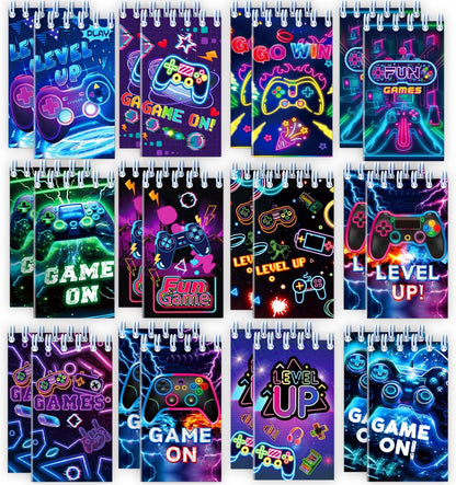 24 PCS Neon Video Games Mini Spiral Notepads Game on Party Gift Stuffer Supplies Gamer Party Decorations Gaming Small Notebooks for Neon Video Gaming Birthday Party Favors