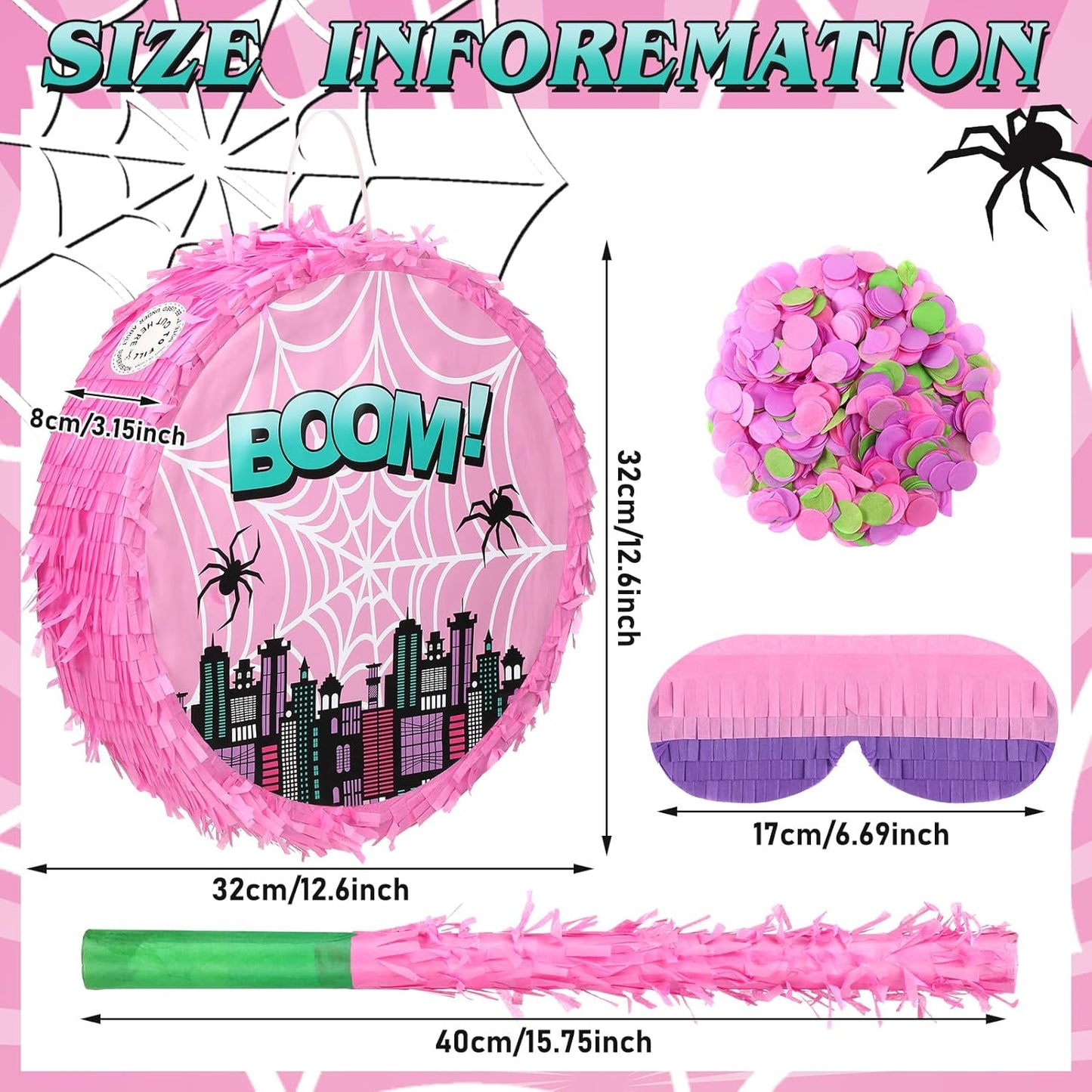4 Pcs Green Turtle Piñata Birthday Decorations 12.6 x 3.1'' Turtle Piñata Set with Batting Stick Eye Mask Blindfold and Confetti for Birthday Decorations Props