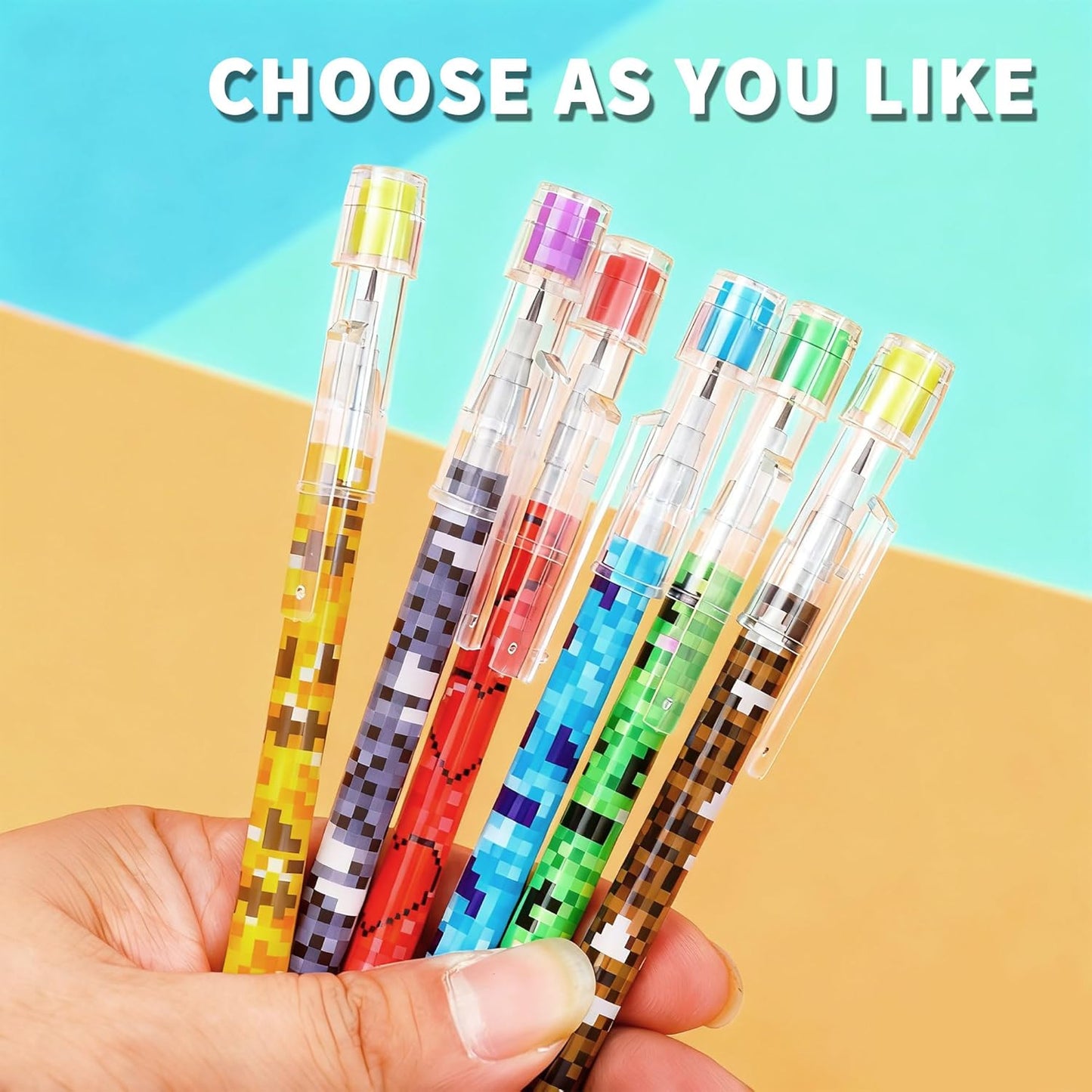48-Piece Pixel-Style Party Gift Set – 24 Mini Spiral Notebooks and 24 Patterned Pencils, Perfect for Birthday Gift Bags, Class Rewards, School Gifts (48 pieces)