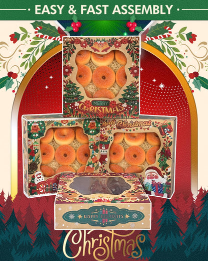 qiqee 8x8x2.5 Inch White Pastry Box With Window Donut Pie Boxes 12pcs Bakery Box (Auto-pop Up)