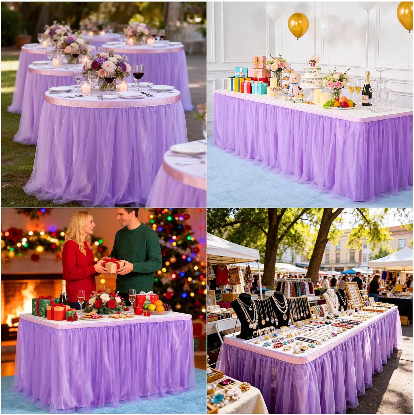 THARAHT Tulle Table Skirt 6FT 180CM Long for Rectangle Tables Round Tables Ruffle Desk Skirt for Princess Girls Birthday Party Cake Dessert Decorations Table Skirt