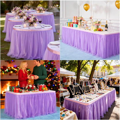 THARAHT Tulle Table Skirt 6FT 180CM Long for Rectangle Tables Round Tables Ruffle Desk Skirt for Princess Girls Birthday Party Cake Dessert Decorations Table Skirt