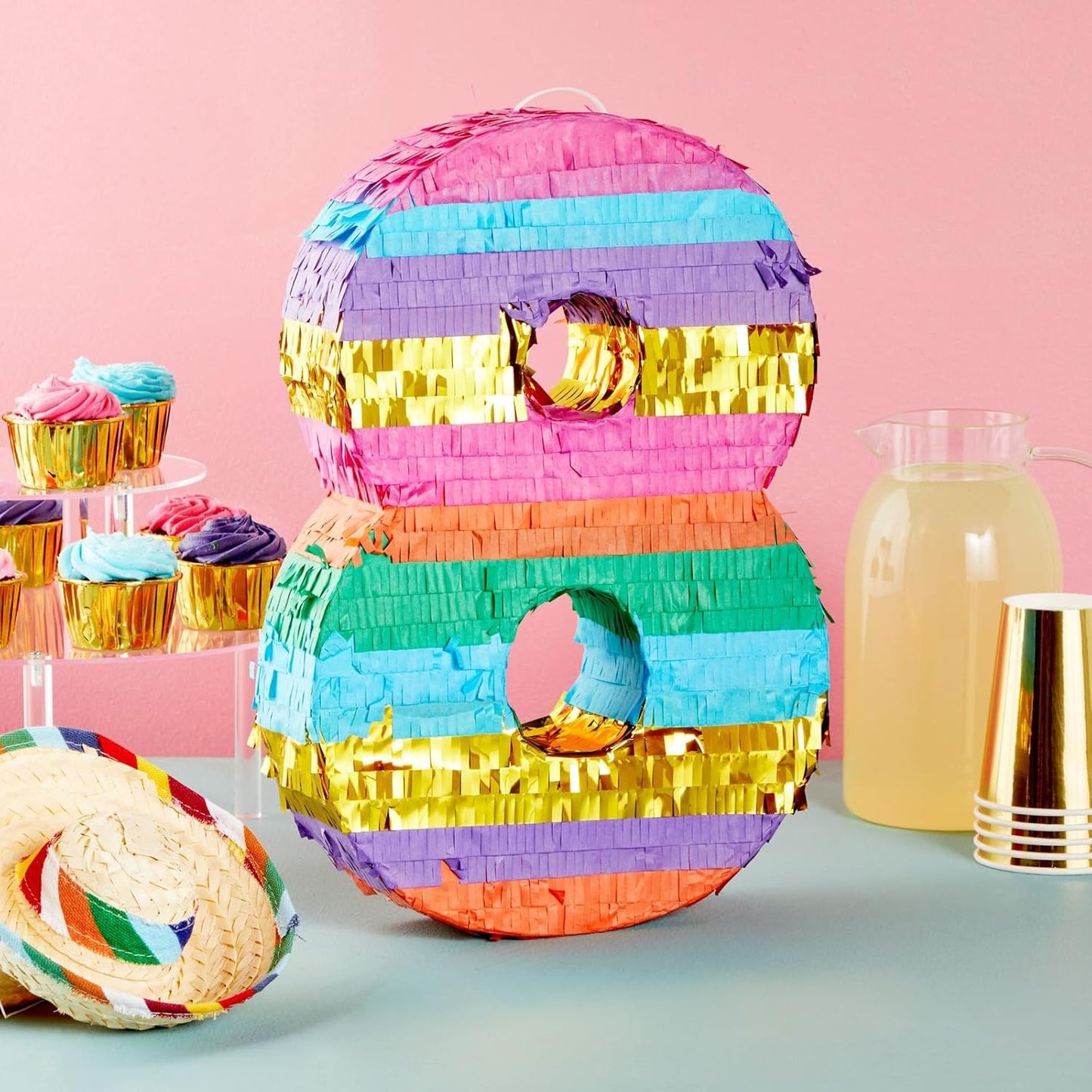 BLUE PANDA Rainbow Number 6 Pinata - Sturdy Corrugated Build & Easy Hang for Fiesta Party - Candy Filled 6th Birthday Party Surprise - Vibrant Tie-Dye Items for Kids - Small (16.5x11x3 In), Blue/White