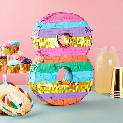 BLUE PANDA Rainbow Number 6 Pinata - Sturdy Corrugated Build & Easy Hang for Fiesta Party - Candy Filled 6th Birthday Party Surprise - Vibrant Tie-Dye Items for Kids - Small (16.5x11x3 In), Blue/White