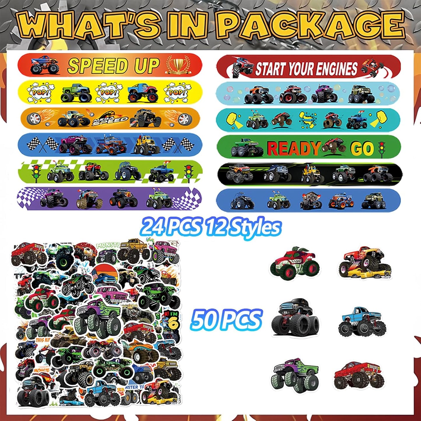 CZWXOXO 74 Pcs Racing Theme Party Favors 24 Pcs Slap Bracelets 50 Pcs Stickers Racing Birthday Party Decorations，Classroom Rewards Supplies