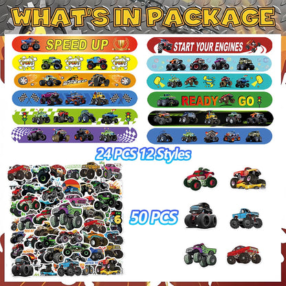 CZWXOXO 74 Pcs Racing Theme Party Favors 24 Pcs Slap Bracelets 50 Pcs Stickers Racing Birthday Party Decorations，Classroom Rewards Supplies