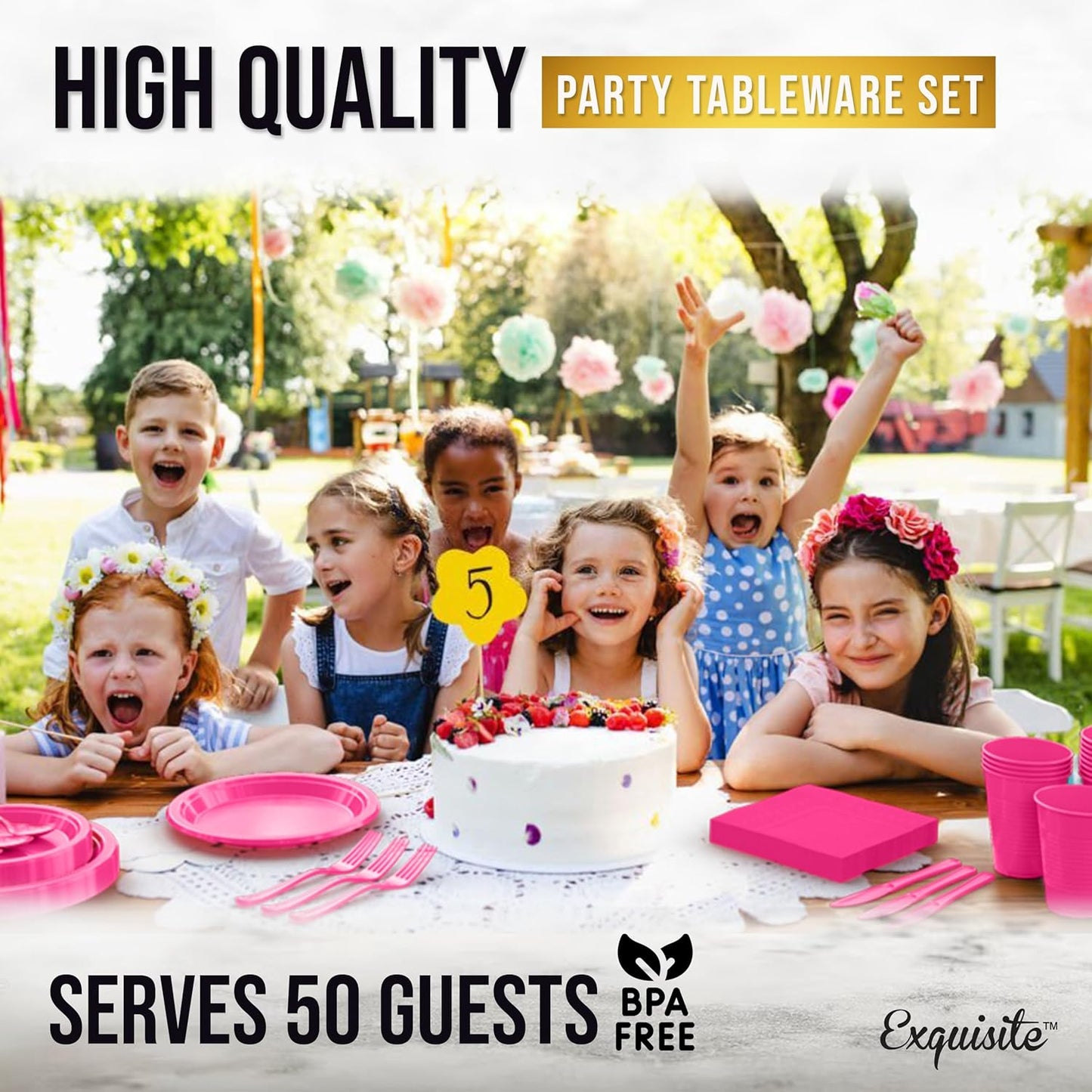 350 Pcs Black Plastic Plates For Party, Black Disposable Plates Set, 50 Of Each 9" Dinner Plate Set, 7" Dessert Plate, Cups, Napkins & Cutlery Plastic Dinnerware Set Exquisite