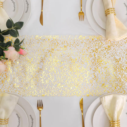 Snowkingdom 2 Pieces Gold Table Runner, Sequin Glitter Foil Metallic Thin Mesh Runner Roll 11"x108", Gold Table Decorations for Event Party, Wedding, Birthday Party, Christmas