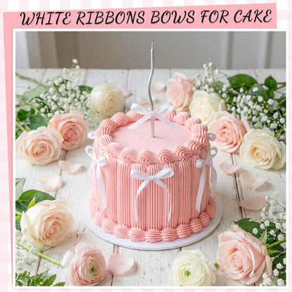 30 Pack Bow Cake Toppers Pink Ribbons Bows for Cake Coquette Themed Bow Cupcake Toppers Pink Bow Birthday Decorations for Baby Shower, Birthday, Wedding, Bachelorette, Mothers Day Decorations