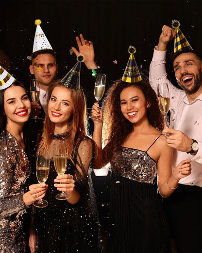 JOYEONDEF 30 Pcs Gold Birthday Party Hats Cone Hats Includes 8 Birthday Paper Hats and 22 Noise Makers