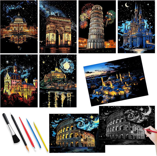 11.2"x8.2"Rainbow Scratch Art Paper for Adults, Scratch Art Books for Halloween Christmas Arts and Crafts（Constellations & Animals）