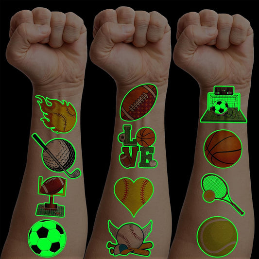 96 PCS Sports Ball Pre-Cut Temporary Tattoos Themed Birthday Party Decorations Favors Supplies Decor Basketball Football Baseball Soccer Tattoo Stickers Gifts For Boys Girls Class Prizes (Normal)