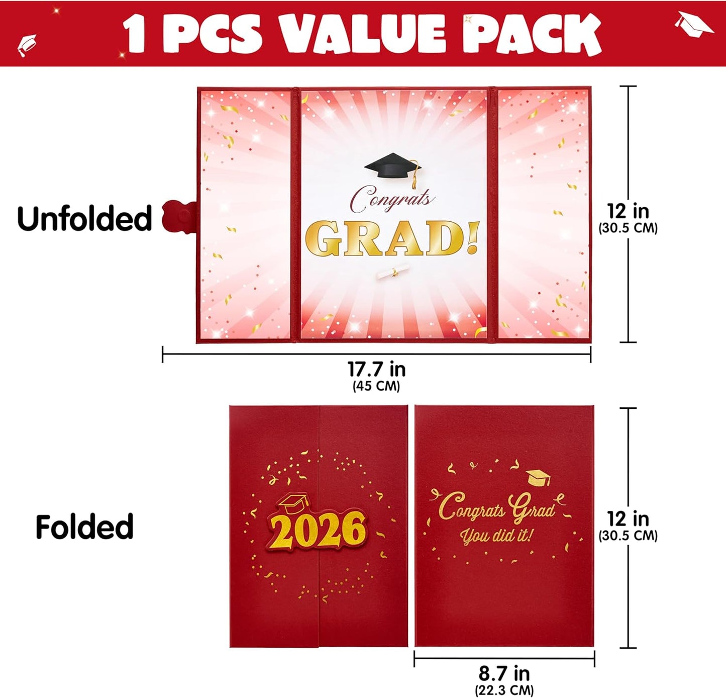 JOYIN 2026 Graduation Guest book Alternative, 12" Blue & Gold Graduation Party Decorations Signature Congrats, Class of 2026 Grad Card for High School College Grad Gift, Party Guest Signing Cardboard