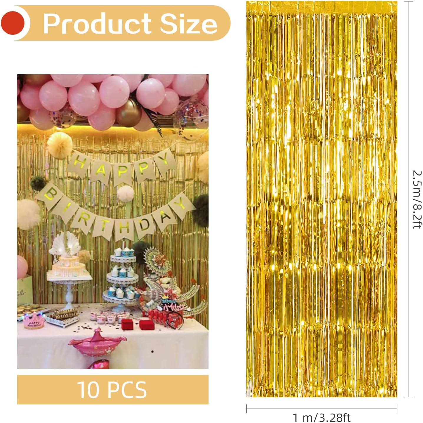10 Pack Silver Backdrop Curtain 3.2ft x 8.2ft Metallic Tinsel Foil Fringe Curtains Photo Booth Background for Birthday Party Decoration Baby Shower Engagement Wedding Christmas Decoration (Silver)