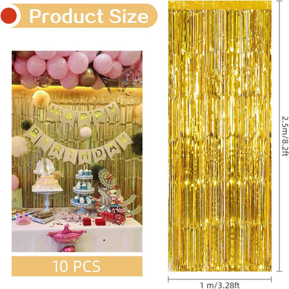 10 Pack Silver Backdrop Curtain 3.2ft x 8.2ft Metallic Tinsel Foil Fringe Curtains Photo Booth Background for Birthday Party Decoration Baby Shower Engagement Wedding Christmas Decoration (Silver)