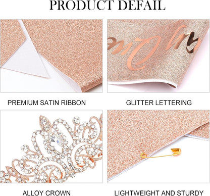 COCIDE Birthday Queen Sash & Rhinestone Tiara Set Gold Happy Birthday Crowns for Women Party Decoration Kit Rhinestone Headband for Women Glitter Crystal Hair Accessories for Cake Topper