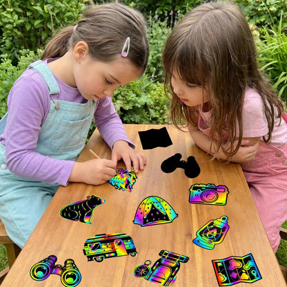90shine 90Sets Camping Crafts Black Scratch Magic Crafts Art Kit Camp Fun Classroom Preschool Activities Party Favors