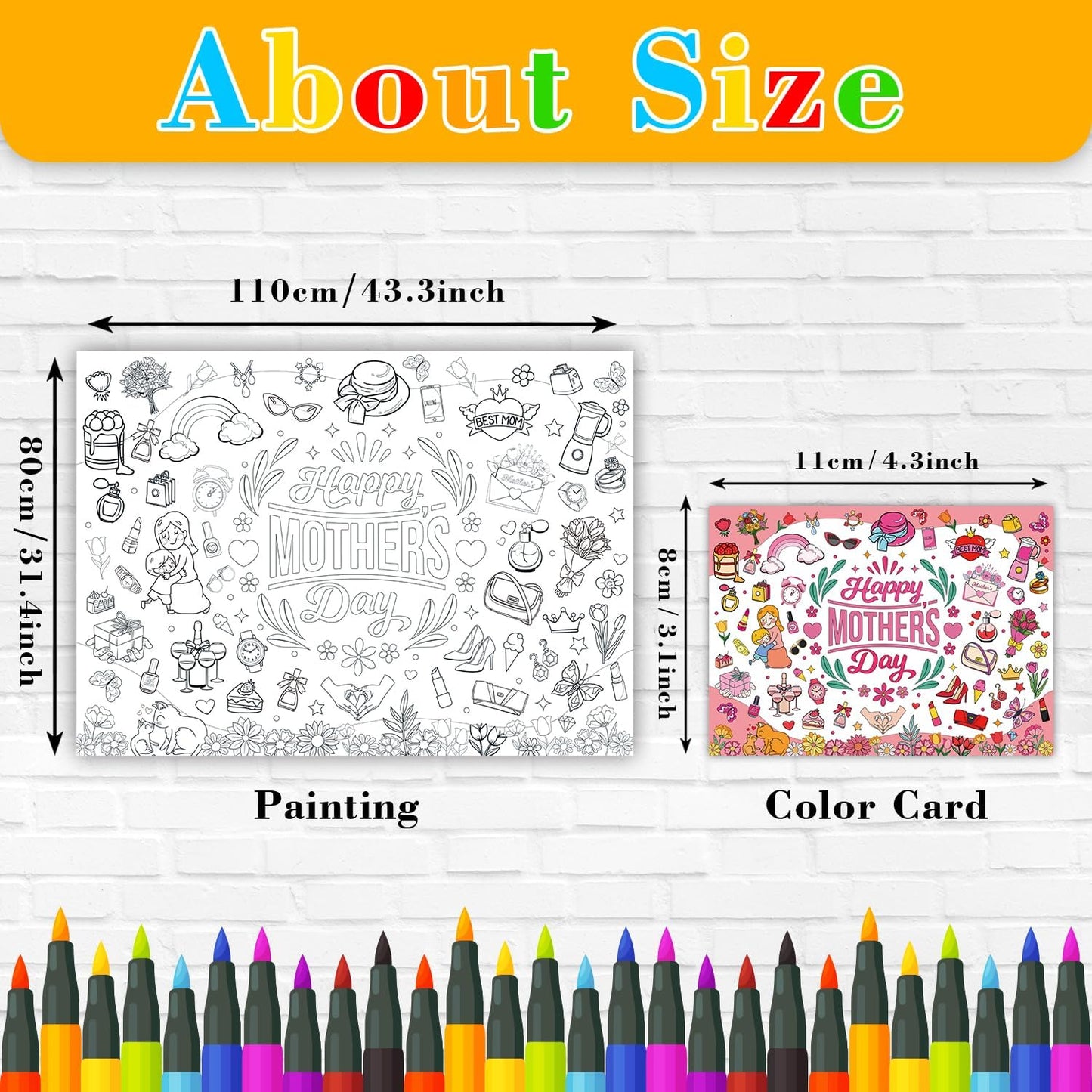 43.3x31.5 Summer Coloring Poster with Picture, Giant Cute Painting Poster, Large Coloring Tablecloth for Classroom Home Birthday Party Supplies Favor