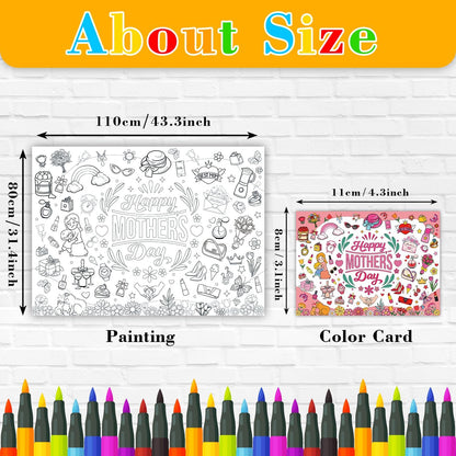43.3x31.5 Summer Coloring Poster with Picture, Giant Cute Painting Poster, Large Coloring Tablecloth for Classroom Home Birthday Party Supplies Favor