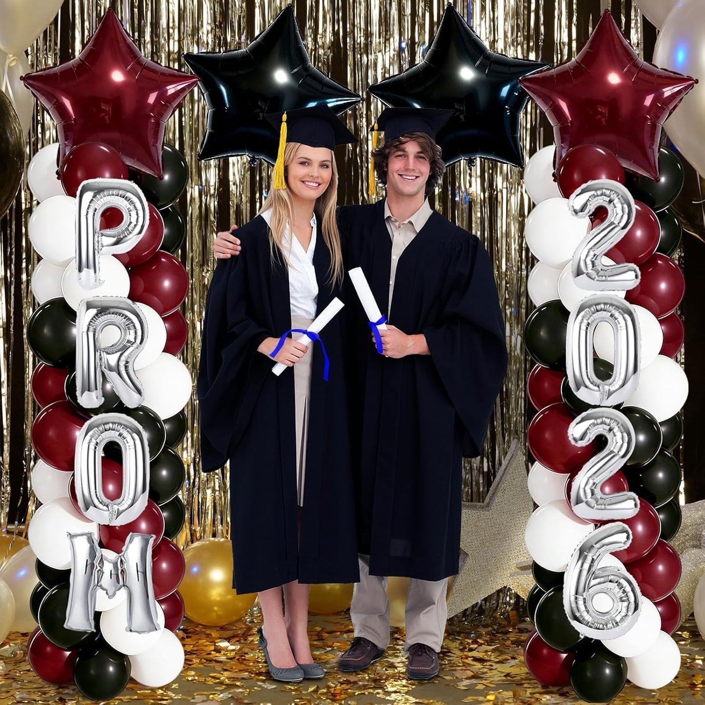 2 Sets Graduation Balloon Column Stand Kits with Balloons 2026 Grad Themed Decoration Navy Blue Balloon Tower Stand Kit for Grad High School & College Celebration Party Decor