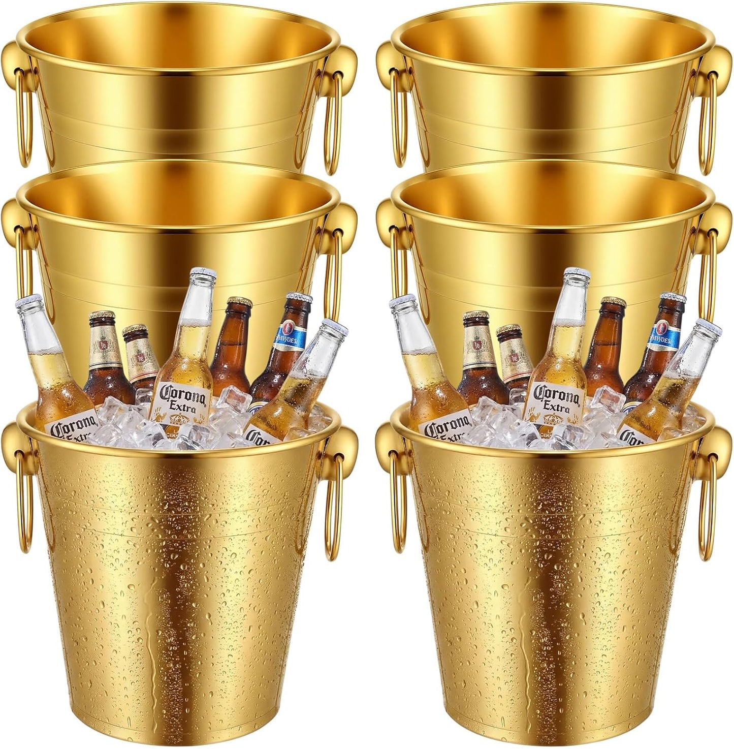 Mumufy 6 Pcs 3.3 Qt / 3 L Champagne Ice Buckets Stainless Steel Ice Bucket with Handles,Drink and Wine Chiller Great for Home Bar Club Party Supplies, Chilling Champagne and Sparkling Wine (Silver)