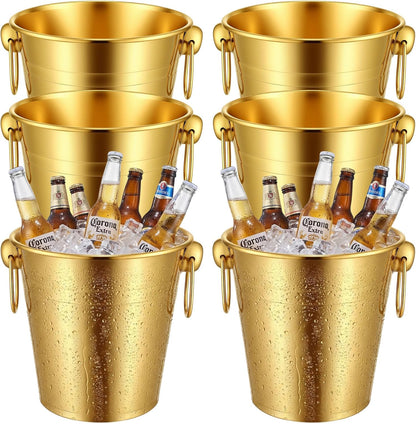 Mumufy 6 Pcs 3.3 Qt / 3 L Champagne Ice Buckets Stainless Steel Ice Bucket with Handles,Drink and Wine Chiller Great for Home Bar Club Party Supplies, Chilling Champagne and Sparkling Wine (Silver)