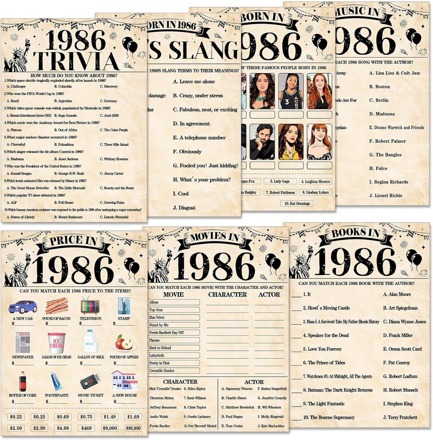 70Pcs 70th Birthday Party Games Born In 1956 Fun 1956 Trivia Music Slang Books Game Double-Sided Game Cards Vintage 70th Birthday Party Supplies for 70 Year Old Activity Anniversary Class Reunion
