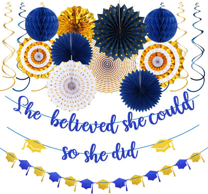 Navy-Blue White Silver Tissue Pom-Poms - 15pcs 5 Size Party Decorations Paper Flowers,Graduation Wedding Baby Bridal Shower Room Hanging Decorations Boy Birthday Party Backdrop Decor Panduola