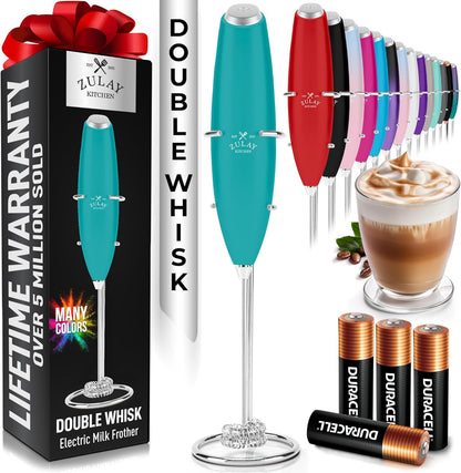 Zulay Kitchen Powerful Milk Frother Wand With Duracell Batteries - Ultra Fast Handheld Drink Mixer - Electric Whisk Foam Maker for Coffee, Lattes, Cappuccino & Matcha - Z1 Motor - Black - Colors B