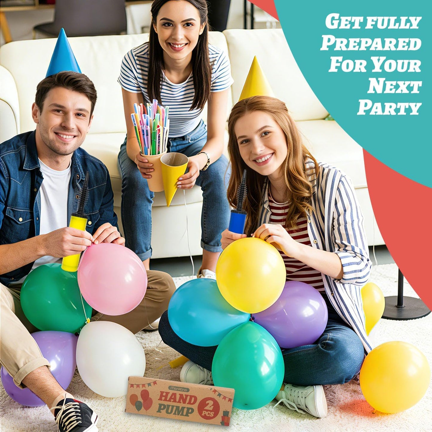 Balloon Pump, Effortless High-Volume Hand Pump for Yoga Balls, Dual-Action Balloon Inflator for Quick Inflation, Ergonomics Durable Air Pump with Tools for Party Decorations, Exercise Balls