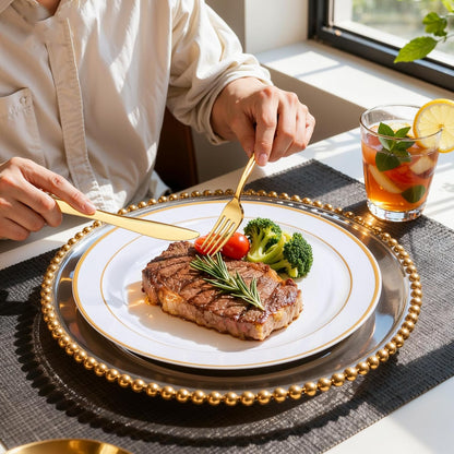 350 Pieces Black and Gold Plastic Plates with Disposable Silverware, Include 50 Dinner Plates 9”, 50 Dessert Plates 6.3”, 50 Black Cups 9 OZ, 50 Pre Rolled Napkins for Wedding Party Graduation