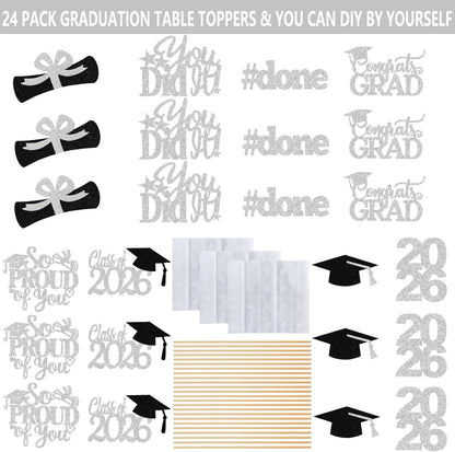 24Pcs 2026 Graduation Table Centerpieces Gold, Graduation Centerpieces for Tables 2026 Gold Class of 2026 Graduation Centerpiece Sticks for 2026 Graduation Party Table Decorations Gold